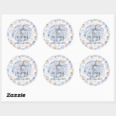 Sticker Rond Merci de Baby shower Citrouille bleu (Feuille)