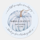 Sticker Rond Merci de Baby shower Citrouille Blue Little (Devant)