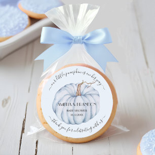 Sticker Rond Merci de Baby shower Citrouille Blue Little