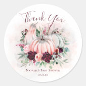 Sticker Rond Merci de Baby shower Citrouille rose (Devant)