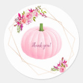 Sticker Rond Merci de Baby shower Citrouille rose (Devant)