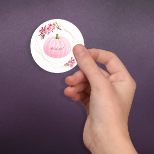 Sticker Rond Merci de Baby shower Citrouille rose
