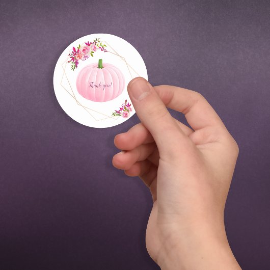 Sticker Rond Merci de Baby shower Citrouille rose