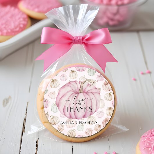 Sticker Rond Merci de Baby shower Citrouille rose