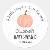 Sticker Rond Merci de Baby shower Citrouille rose (Devant)