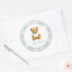 Sticker Rond Merci de Baby shower classique de l'ours de Preppy