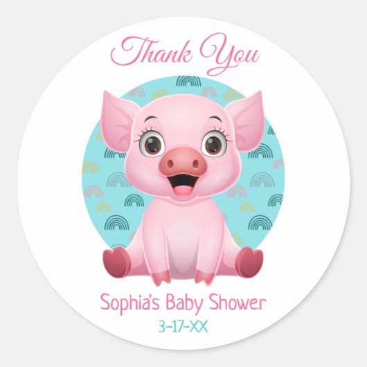 Sticker Rond Merci de baby shower, Cochon mignon, do-it-yoursel (Devant)