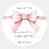 Sticker Rond Merci de Baby shower Coquette Rose Bow (Devant)