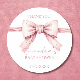 Sticker Rond Merci de Baby shower Coquette Rose Bow