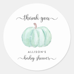 Sticker Rond Merci de Baby shower d'aquarelle Citrouille