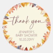 Sticker Rond Merci de Baby shower d'aquarelle de chute (Devant)