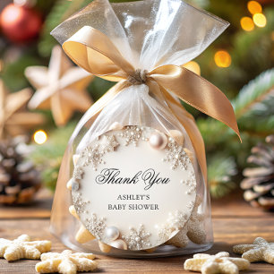 Sticker Rond Merci de Baby shower de  à flocons de neige à froi