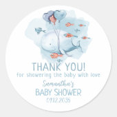 Sticker Rond Merci de Baby shower de baleines sur mesure (Devant)