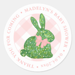 Sticker Rond Merci de Baby shower de boue rose lapin de Pâques