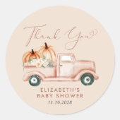 Sticker Rond Merci de Baby shower de camion Citrouille mignon (Devant)