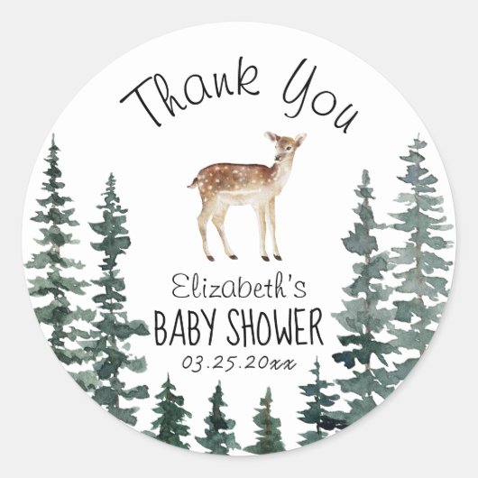 Sticker Rond Merci de Baby shower de cerfs mignons (Devant)