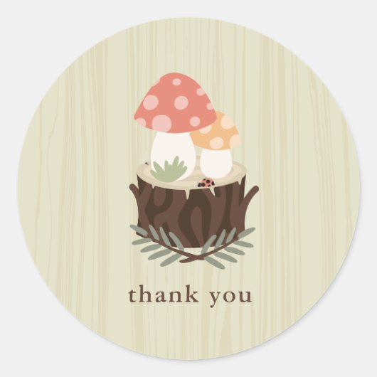 Sticker Rond Merci de Baby shower de champignons mignons (Devant)
