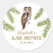 Sticker Rond Merci de Baby shower de chouette (Devant)