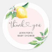 Sticker Rond Merci de baby shower de citron rose (Devant)