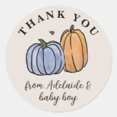 Sticker Rond Merci de Baby shower de Citrouille bleu (Devant)