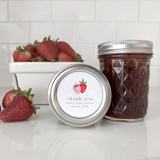 Sticker Rond Merci de Baby shower de confiture de fraise rose H