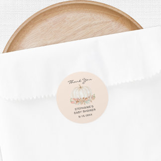 Sticker Rond Merci de Baby shower de crème Citrouille automne