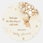 Sticker Rond Merci de Baby shower de  de l'ours en peluche (Devant)