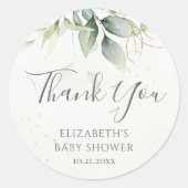 Sticker Rond Merci de Baby shower de feuillage Eucalyptus (Devant)