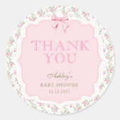 Sticker Rond Merci de Baby shower de fille de la croupe rose (Devant)