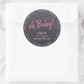 Sticker Rond Merci de Baby shower de fille rose Chalkboard (Sac)