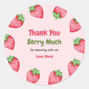 Sticker Rond Merci de Baby shower de fraise rose pâle Berry