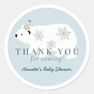 Sticker Rond Merci de Baby shower de garçon bleu Ours polaire