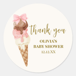 Sticker Rond Merci de Baby shower de glace Scoop Bow
