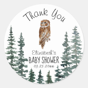 Sticker Rond Merci de Baby shower de hibou