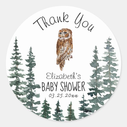 Sticker Rond Merci de Baby shower de hibou (Devant)
