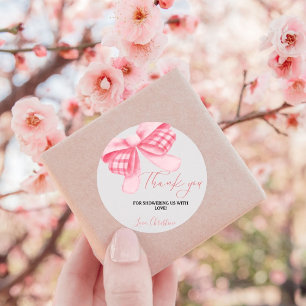 Sticker Rond Merci de Baby shower de la Bow Rose Aquarelle