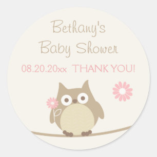 Sticker Rond Merci de Baby shower de la chouette
