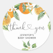 Sticker Rond Merci de Baby shower de la Cutie orange (Devant)
