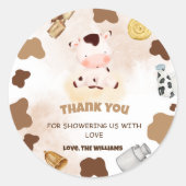 Sticker Rond Merci de Baby shower de la vache de ferme Boho (Devant)