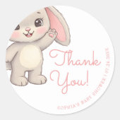 Sticker Rond Merci de Baby shower de lapin rose roux (Devant)