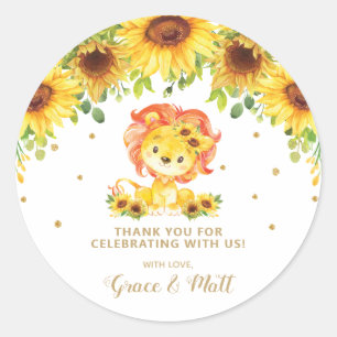Sticker Rond Merci de Baby shower de Lion tournesol Parties sci