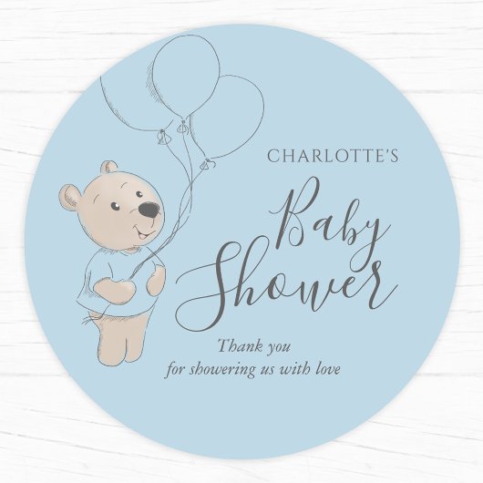 Sticker Rond Merci de Baby shower de l'ours en peluche