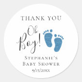 Sticker Rond Merci de Baby shower de Parties scintillant bleu (Devant)