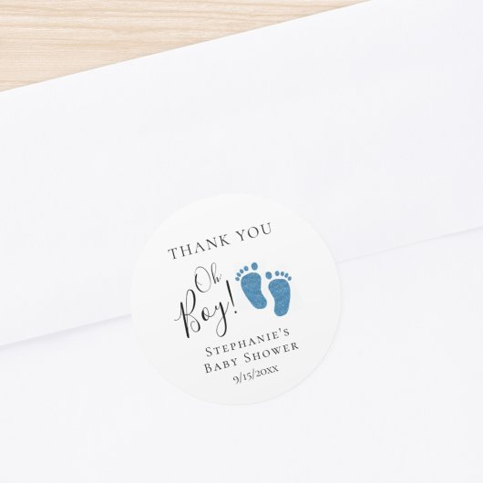 Sticker Rond Merci de Baby shower de Parties scintillant bleu