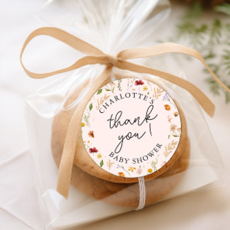 Sticker Rond Merci de Baby shower de petite fille Fleur sauvage