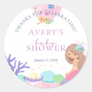 Sticker Rond Merci de Baby shower de petite sirène