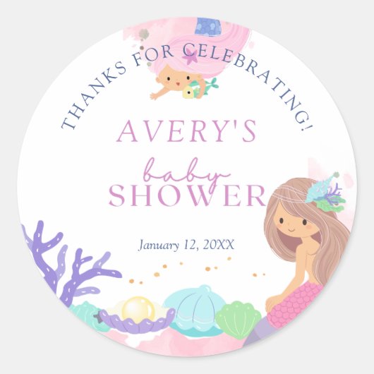 Sticker Rond Merci de Baby shower de petite sirène (Devant)