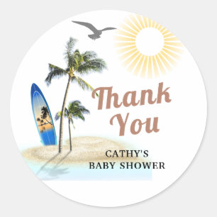 Sticker Rond Merci de Baby shower de plage de marque personnali