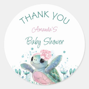 Sticker Rond Merci de Baby shower de tortue de mer