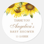 Sticker Rond Merci de Baby shower de tournesol jaune (Devant)